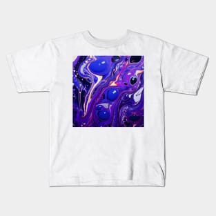 Indigo Depths: Structured Fluidity in Abstract Art Kids T-Shirt